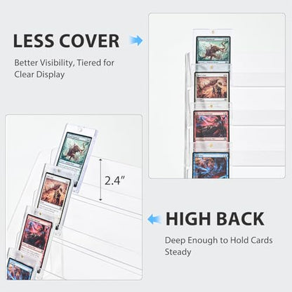 DEEIF 2 Pack Acrylic Trading Card Display Stand, 5-Tier Clear Shelf Holds Up to 40 Cards, 12" Wide Card Holder for Top loaders & Magnetic Cases, Large Storage for TCG, MTG Cards - size: 5 Tier, 2 Pack