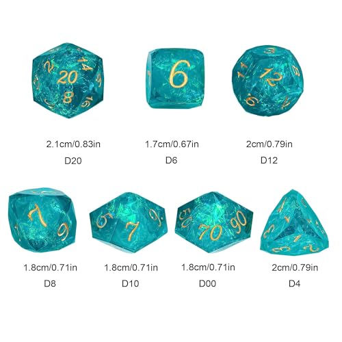 7PCS DND Dice Set,Transparent Sharp Edge Dice Set D&D RPG Polyhedral Die,for Dungeons and Dragons TTRPG Games Roleplaying Games,with Gift Box(Cyan) - color: Galaxy Cyan
