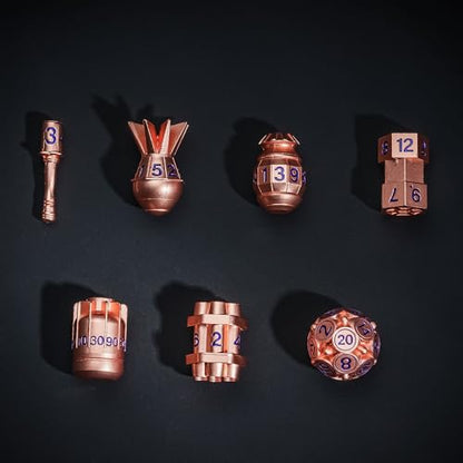 UDIXI Metal Dice Set D&D, RPG 7PCS Polyhedral Metal DND Dice Set Copper | Bomb Shape, Solid Metal, Cool Design, Leather Pouch Pakaging, for Dungeons and Dragons Role Playing Games Tabletop Game - color: Copper Blue