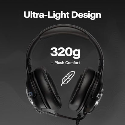 Meters Level-Up Gaming Headsets with RGB VU Virtual 7.1 Surround Sound, 50mm Drivers & Detachable Mic - USB Gaming Headphones Compatible with PC, Laptop & PS4 - Zero Latency (Carbon)