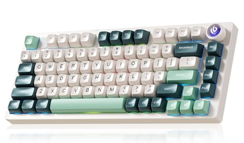 LEOBOG x Aula HI75C Pro PC Gaming Aluminum Alloy Keyboard,Bluetooth/USB-C/Wireless Tri-Modes Mechanical Keyboards,Hot Swappable Green Creamy Keyboard with Ice Vein Switch for Windows/Mac/Tablet Gamer - color: Green
