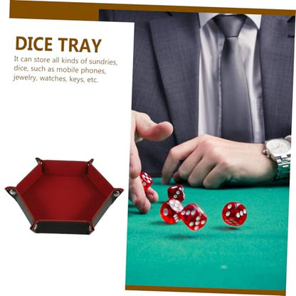Uonlytech Hexagonal Folding Dice Tray PU Material Organizer for Tabletop Games Party Accessories Storage Box with Velvet Lining in Dark Crimson for Home and Game