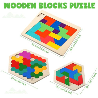 Yunsailing 3 Pack Large Wooden Blocks Puzzles Hexagon Tangram Puzzle Wooden Russian Brain Puzzles for Adult Challenge Teasers Geometric Jigsaw Logic Iq STEM Educational Gift Graduation(Multilateral) - style: Multilateral