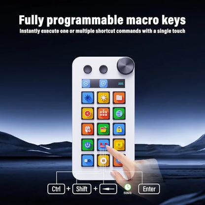 Streaming Deck,Macro pad/Calculator/Numeric Keypad Three Modes | 15 Customizable Macro Keys and LCD Bar,Large Dial,Work Efficiency Device,Compatible with Windows and Mac(N1 White) - color: White