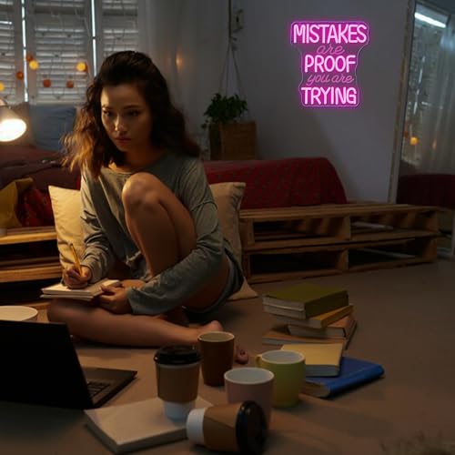 Allball Mistakes Are Proof You Are Trying Neon Sign, Motivational Neon Sign USB Powered LED Dimmable, for Classroom Office Children Room Bedroom Living Room Sign, Graduation Gift(11.8 * 11 In) - color: pink1