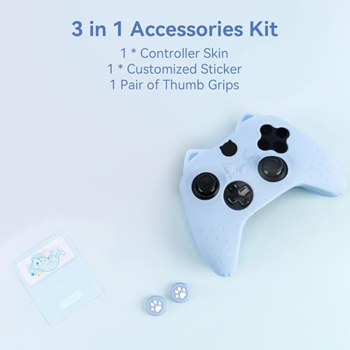 GeekShare Cat Paw Controller Skin Grips Set Anti-Slip Silicone Protective Cover Skin Case Compatible with Xbox Series X Controller with 2 Thumb Grip Caps and 1 Sticker (Blue) - color: Blue