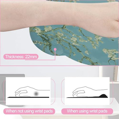 Blossoming Almond Tree Keyboard Wrist Rest Pad and Mouse Pad Wrist Support Set,White Flower 3-in-1 Ergonomic Mouse Pad with Non-Slip Rubber Base for Home Office Game Computers Desk, - color: Blossoming Almond Tree