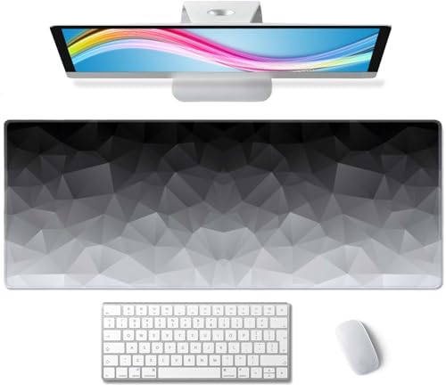 White Grey Geometric Extended Big Mouse Pad Large,XL Gaming Mouse Pad Desk Pad,31.5x11.8inch Long Computer Keyboard Mouse Mat Mousepad with 3mm Non-Slip Base and Stitched Edge for Home Office Work - color: White Grey Geometric