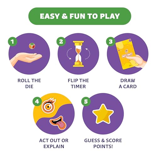 Epic Charades for Kids, Fun Family Game for Kids & Adults, 200 Cards | Act out & explain prompts, pictures for young kids, 3 difficulty levels, educational card game & board game for kids 8-12 - size: Original