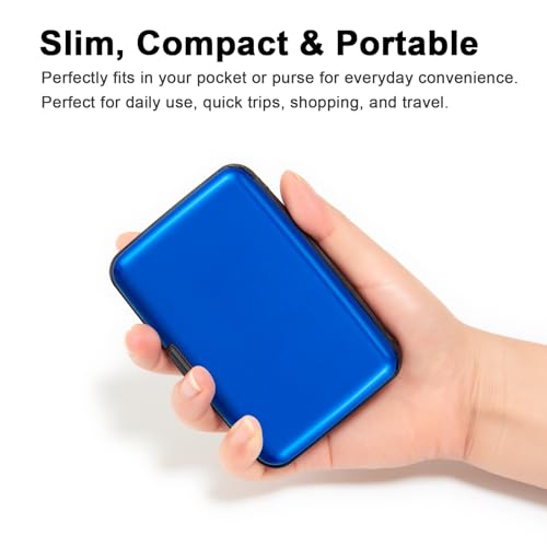 Credit Card Holder Small RFID Blocking Wallet Business Metal Slim Mini Aluminum Hard Case for Women Men - color: Blue