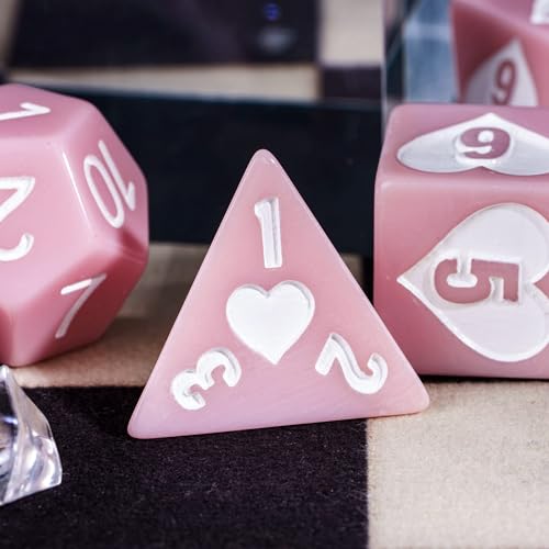 7 Piece Pink DND Dice Set, Heart Resin Polyhedral Dice Set for D&D Role Playing Game and Other Tabletop Games - color: Heart/Pink