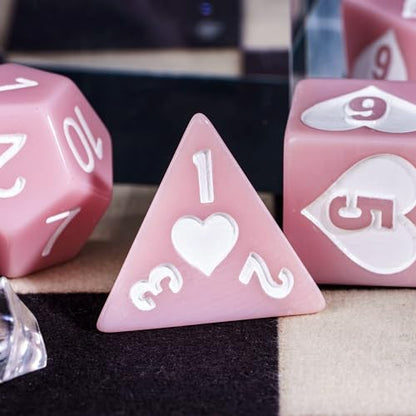 7 Piece Pink DND Dice Set, Heart Resin Polyhedral Dice Set for D&D Role Playing Game and Other Tabletop Games - color: Heart/Pink