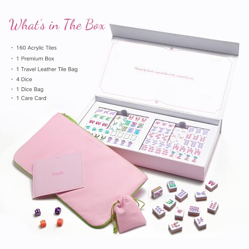 American Mahjong Tiles, Mahjong Travel Set, 160 Pink 4 Layer Mah Jong Game Tiles with Tile Bag, Gift-Ready Storage Box, 4 Dice with Pouch, Western Mah Jongg, Majong - color: Pink