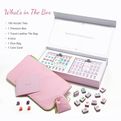 American Mahjong Tiles, Mahjong Travel Set, 160 Pink 4 Layer Mah Jong Game Tiles with Tile Bag, Gift-Ready Storage Box, 4 Dice with Pouch, Western Mah Jongg, Majong - color: Pink