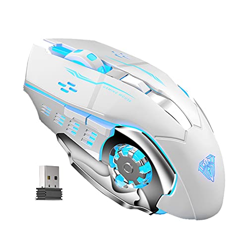 AULA SC100 Silent White Wireless Mouse Rechargeable, RGB LED Backlit, DPI Adjustable, 2.4G Wireless Optical Computer Gaming Mice with USB Receiver, Punk Cool Mouse for Office/Games - color: 2.4G (White)