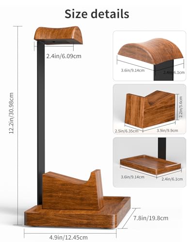 Headphone Stand and Controller Holder, 2-in-1 Walnut Wood Gaming Desk Organizer Compatible with Controllers, Display Mount for AirPods Max, Bose, Sennheiser, Gift for Gamers