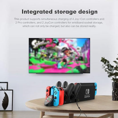 ECHZOVE Charging Dock for Nintendo Switch Joy-Con & Pro Controllers, 6-in-1 Controller Charging Station for 4 Joy-Cons and 2 Official Pro Controllers, LED Indicators, USB Ports, Game Room Organizer