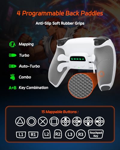 CHARM FOCUS Modified PS5 Controller with 4 Remappable Back Paddles, TMR Magnetic Anti-Drift Joysticks, 2100mAh Battery for 11H Wireless Play, Ergonomic Soft Rubber Grips for PS5 & PC Gaming
