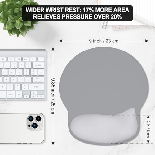 ITNRSIIET Ergonomic Mouse Pad with Wider Memory Foam Wrist Rest +17%, Curved Cushion Reduces Pressure 20%, Pain Relief, Non-Slip, Smooth, Cute Color Desk Accessory, 9.85 x 9 inch, Light Gray Accent - color: Light Gray Accent
