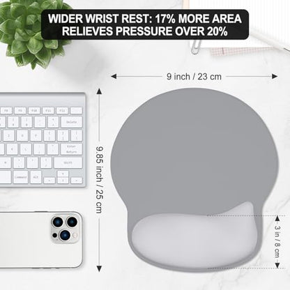 ITNRSIIET Ergonomic Mouse Pad with Wider Memory Foam Wrist Rest +17%, Curved Cushion Reduces Pressure 20%, Pain Relief, Non-Slip, Smooth, Cute Color Desk Accessory, 9.85 x 9 inch, Light Gray Accent - color: Light Gray Accent