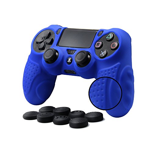 CHINFAI PS4 Controller DualShock4 Skin Grip Anti-Slip Silicone Cover Protector Case for Sony PS4/PS4 Slim/PS4 Pro Controller with 8 Thumb Grips (Blue) - color: Blue