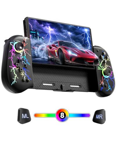 VOYEE Switch Controllers with Hall Effect Joystick & Kickstand, Compatible with Nintendo Switch/OLED, Wireless Pro Controller Ergonomic Grip Joypad with RGB Light, Turbo, Macro, 4 Game Slot Blue - color: Blue