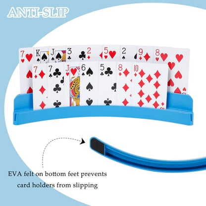 2 Packs of Double-Layer Card Holders，Playing Card Holder for Kids Adults Hands Free Card Holder for Family Card Game Nights Poker Parties - color: Blue(2pack)
