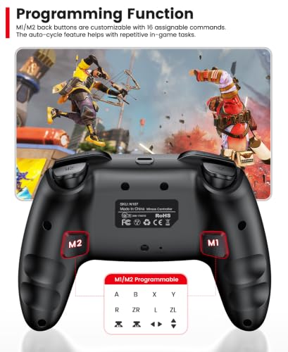 Switch Controller 2-Pack, Wireless Pro Controller for Switch2/Switch/Lite/OLED, Bluetooth Gamepad with Programmable Back Buttons, Turbo, Vibration, Gyro, Compatible with iOS/Android/PC, Includes 2 Stands - color: Red & Blue-2 pack
