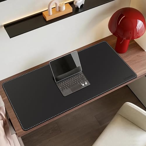 CENNBIE Leather Desk Mat Protector, 35.5" x 16" Office Desk Pad (Black) | Premium stitched edges resist wear. Easy to clean. Protects desk from spills, stains ,scratches. Smooth glide. Office & home. - color: Black, size: 35.5" x 16"