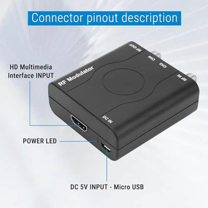 HDM61 HDMI to RF Modulator VHF NTSC 1080P Converter for TV Game Console | NTSC CH3/CH4 Output, Durable ABS, CATV, HDMI 1.4, Up to 1080P, PLL VHF Control Plug & Play for PC, Game Console, TV