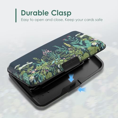 Credit Card Holder RFID Blocking, Mini Aluminum Hard Case, Plant Flowers Small Business Metal Wallet for Women Men - color: Plant Flowers