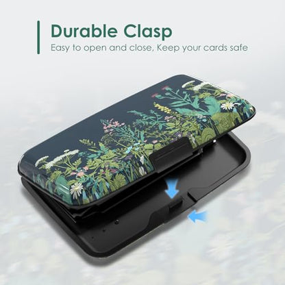 Credit Card Holder RFID Blocking, Mini Aluminum Hard Case, Plant Flowers Small Business Metal Wallet for Women Men - color: Plant Flowers