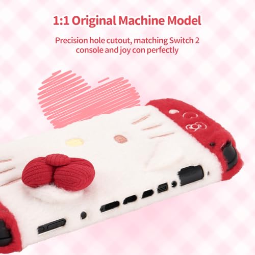 Kuitmor Plush Protective Case for Switch 2, Kawaii Protective Shell Hard PC Slim Cover Case Compatible with Switch 2025 Game Console and Joystick Controller - HLK
