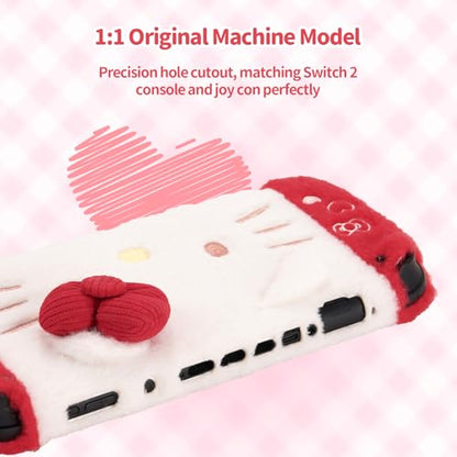 Kuitmor Plush Protective Case for Switch 2, Kawaii Protective Shell Hard PC Slim Cover Case Compatible with Switch 2025 Game Console and Joystick Controller - HLK