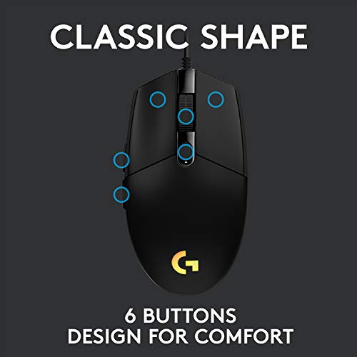 Logitech G G102 2nd Gen Light Sync Gaming Mouse, Wired, 8000 DPI, 6 Programmable Buttons, RGB, Black - color: Black