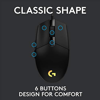 Logitech G G102 2nd Gen Light Sync Gaming Mouse, Wired, 8000 DPI, 6 Programmable Buttons, RGB, Black - color: Black
