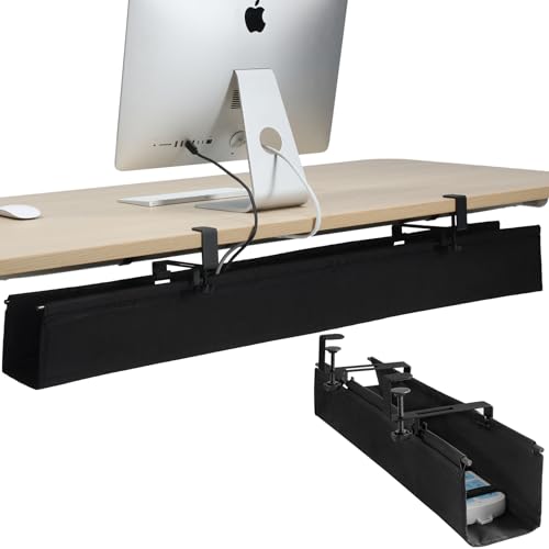 MAXECHO Under Desk Cable Management Tray 48" - Clamp on Wire and Cable Organizer for Storage and to Hide Cords - Ideal for Home Office - Premium Black Fabric Design - size: 48"