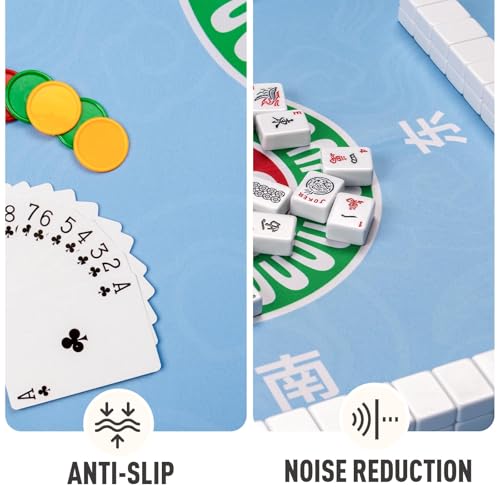 Mahjong Mat 32.4” x 32.4”, 3mm Thick Non-Slip Rubber Back Mahjong Table Mat, Noise Reduction Waterproof Mahjong Game Mat for Table, Mahjong Tile Mat for Cards, Dominoes & Board Games - color: Light Blue