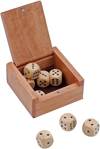 WE Games Wooden Dice Box with 8 Rounded Wooden Dice - Instructions for 10 Dice Games - size: 19mm