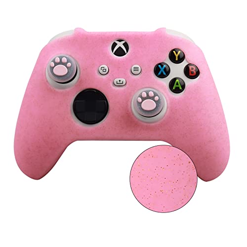 RALAN Glitter Controller Skin for Xbox Series, Anti-Slip Silicone Controller Cover Protector Case Compatible for Xbox Series Gamepad Joystick with 4 Cat Caps and Black Pro Thumb Grip x 8. - color: Pink