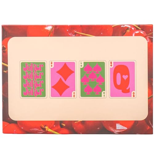ban.do Set of 2 Decks of Playing Cards, Cherry & Stripes | Set of Two 52-Count Standard Card Decks with Storage Box, Cute Fruit Theme Playing Cards in Decorative Case