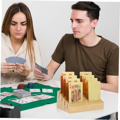 Wooden Card Display Holder Sloped Playing Card Stand Nonslip Base for Easy Access and Viewing for Games and Organizing Decks Rustic Pine Construction