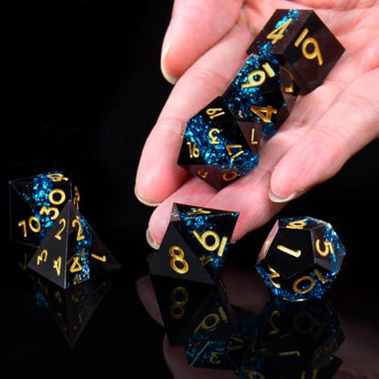 DND Dice Set, 7 Pcs Sharp Edge D&D Dice Polyhedral Resin Dice for Dungeons and Dragons RPG MTG Role Playing Table Games - color: Blue-1