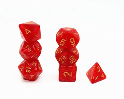 Polyhedral DND Dice Set for Dungeon and Dragons D&D Pathfinder MTG 7-Die RPG Dice with Dice Bag（Red Dice） - color: Red