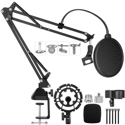 Microphone Stand for Blue Yeti Upgraded Mic Boom Arm Desk Mount for Hyperx Quadcast Blue Yeti Pro X Snowball with Top Grade Shock Mount, Pop Filter,Windscreen,Mic Holder for Broadcasting Game