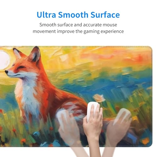 Gaming Mouse Pad, Large Non-Slip Rubber Base Mousepad, Keyboard Mouse Mat, Desk Pad with Stitched Edges, 31.5x11.8inch, Fox - color: Fox