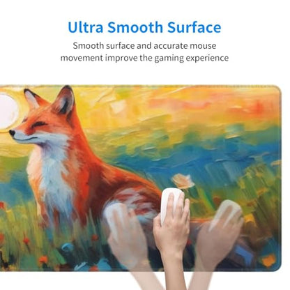 Gaming Mouse Pad, Large Non-Slip Rubber Base Mousepad, Keyboard Mouse Mat, Desk Pad with Stitched Edges, 31.5x11.8inch, Fox - color: Fox