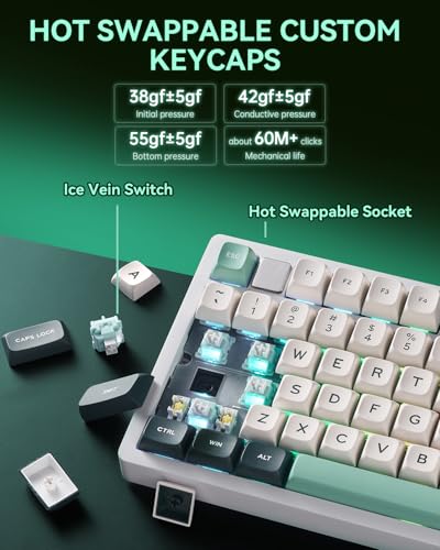 LEOBOG x Aula HI75C Pro PC Gaming Aluminum Alloy Keyboard,Bluetooth/USB-C/Wireless Tri-Modes Mechanical Keyboards,Hot Swappable Green Creamy Keyboard with Ice Vein Switch for Windows/Mac/Tablet Gamer - color: Green