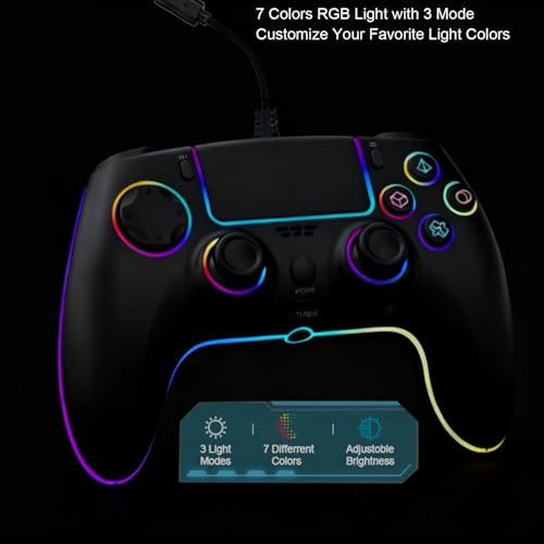 RGB Wired Game Controller for PlayStation 5 Replacement Gamepad with Hall Effect Trigger for PS-5 & Windows PC Double Vibration Motion Sensing Joystick Remote Joypad with Turbo,Macro Mapping (Black) - color: Black