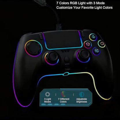 RGB Wired Game Controller for PlayStation 5 Replacement Gamepad with Hall Effect Trigger for PS-5 & Windows PC Double Vibration Motion Sensing Joystick Remote Joypad with Turbo,Macro Mapping (Black) - color: Black